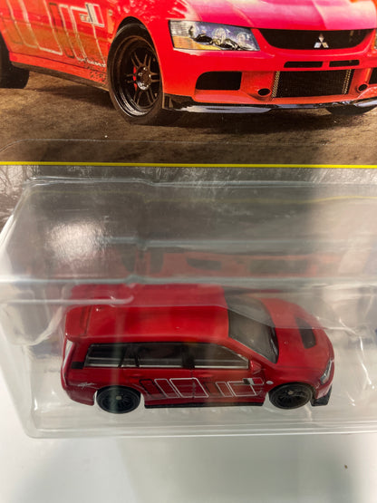Hot Wheels 1/64 Premium Car Culture 2 Pack 2005 Mitsubishi Lancer Evolution IX Wagon/ Remorque Red & 2004 Subaru Forester STI Blue - JHW46