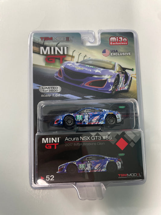 Mini GT 1/64 Mijo Exclusives USA Exclusive Acura NSX GT3 #86 2017 IMSA Watkins Glen Blue