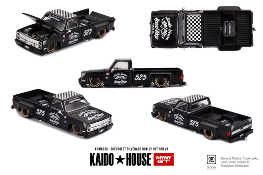 Mini GT x Kaido House 1/64 Chevrolet Silverado Dually Hot Rod V1 Black - KHMG236