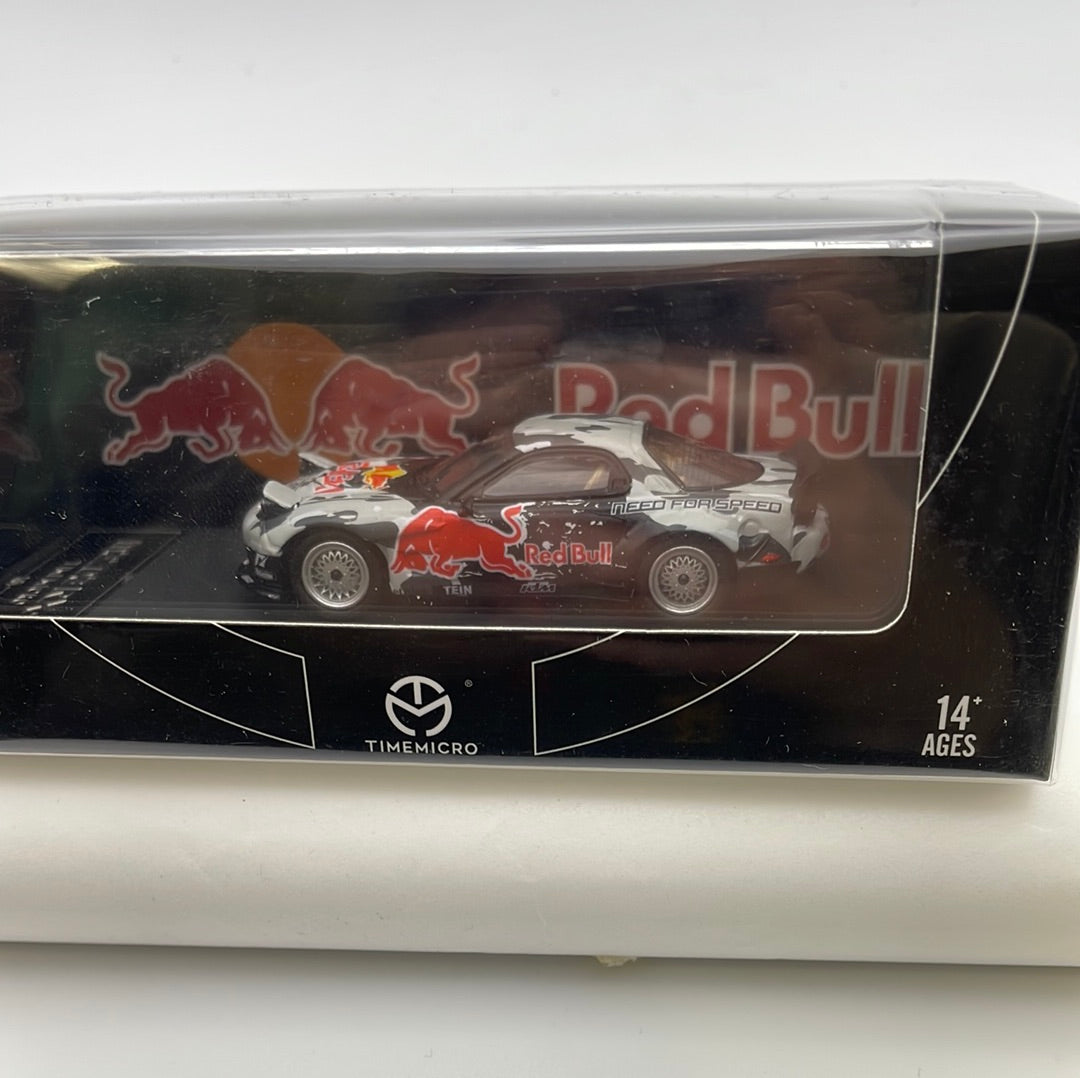 Time Micro 1/64 Mazda RX-7 Rocket Bunny Red Bull Grey & Black