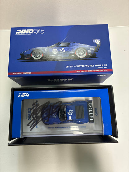 Inno64 1/64 USA Miami Los Angeles Tour 2026 LB-Silhouette Works Lamborghini Miura GT Signed By Kato Wataru Blue - IN64-LBMIURA-03-USAT26