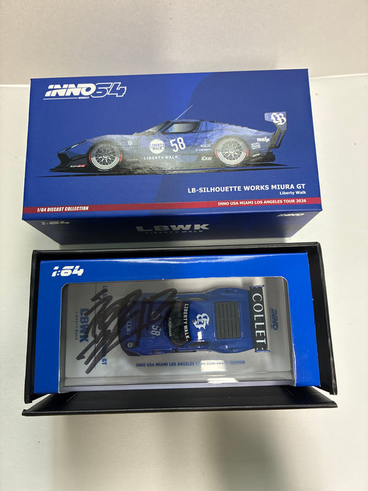 Inno64 1/64 USA Miami Los Angeles Tour 2026 LB-Silhouette Works Lamborghini Miura GT Signed By Kato Wataru Blue - IN64-LBMIURA-03-USAT26