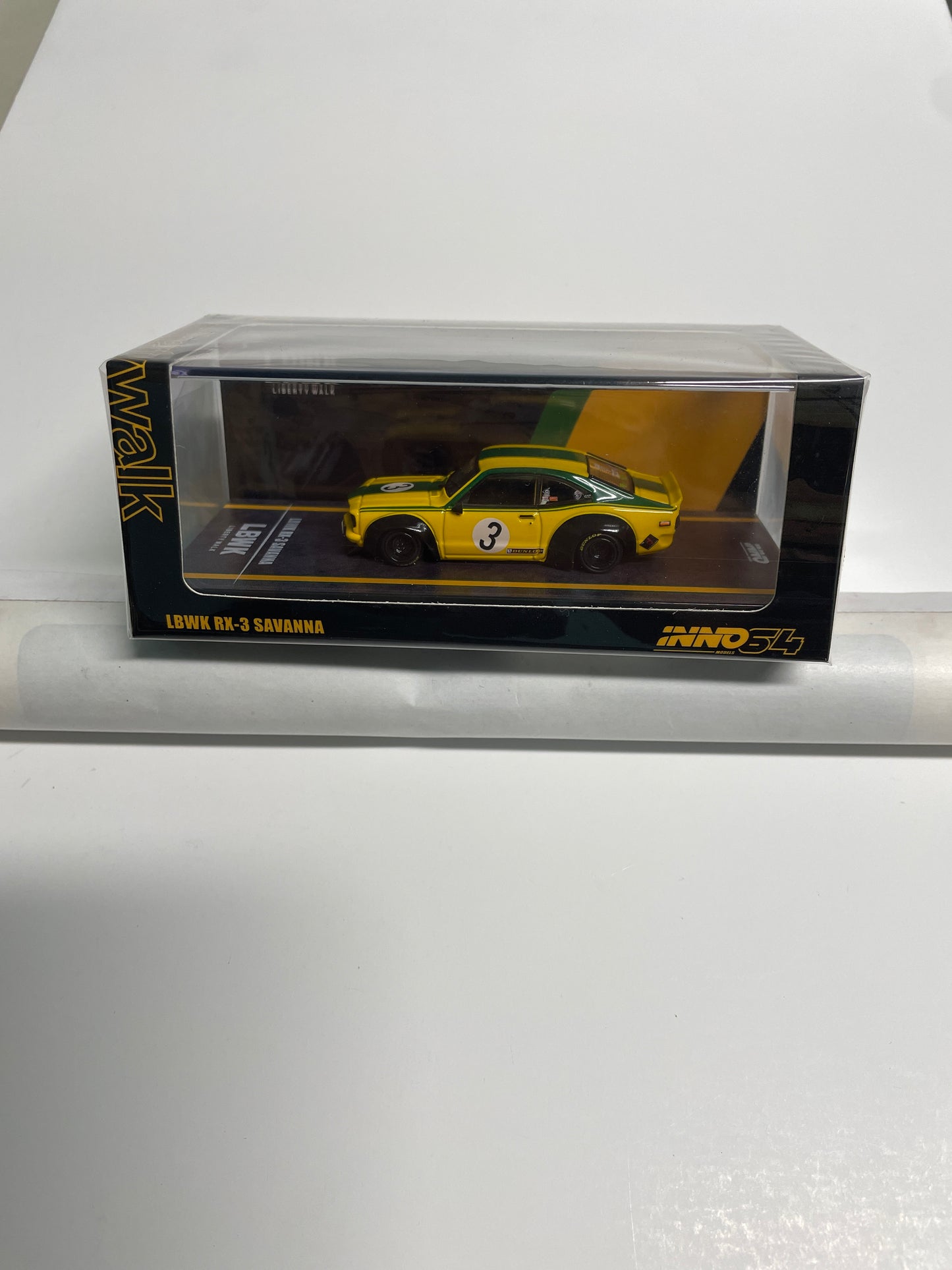 Inno64 1/64 LBWK Mazda RX-3 Savanna Yellow & Green