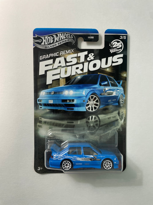 Hot Wheels 1/64 Silver Series Graphic Remix Fast & Furious Volkswagen Jetta MK3 Blue - JBY46