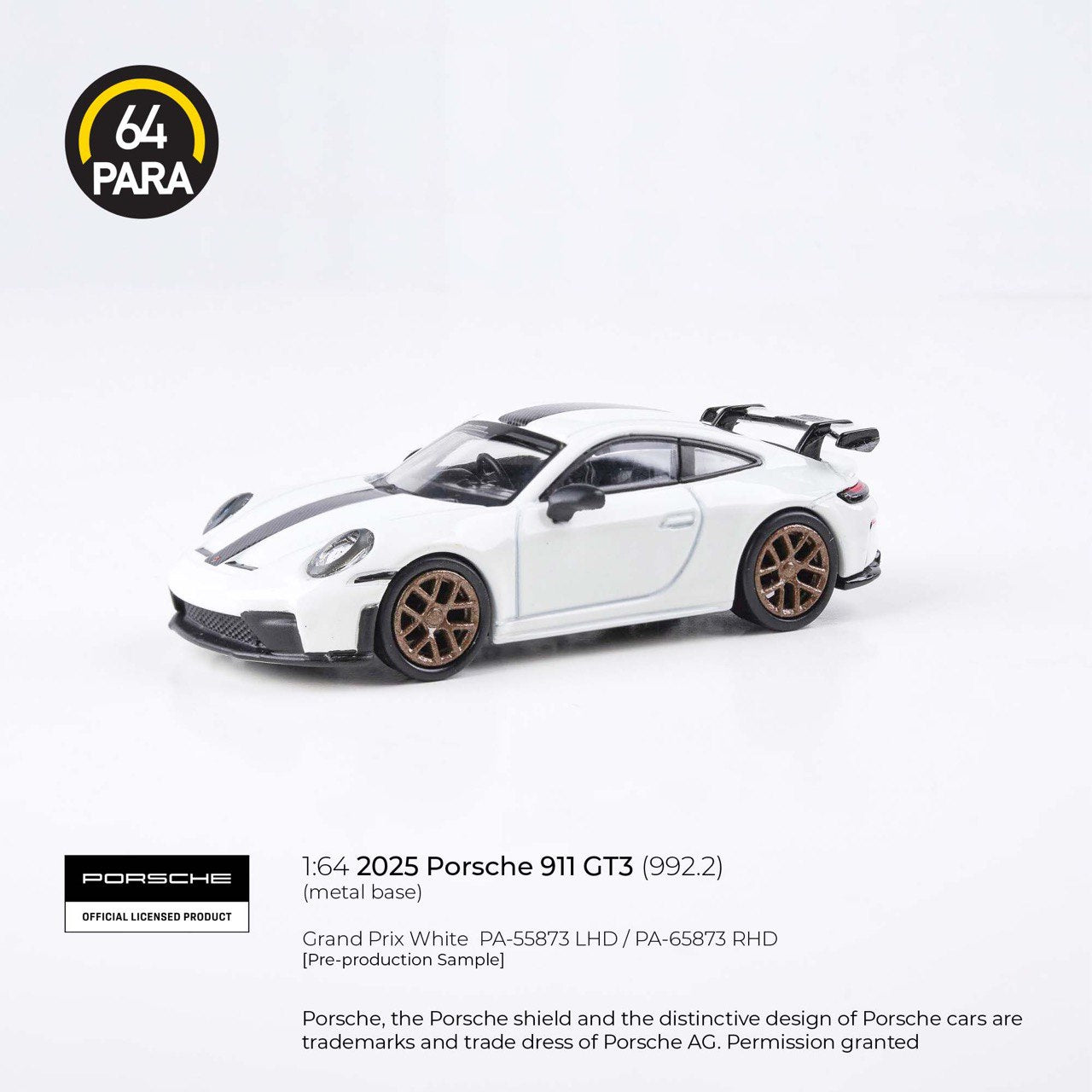 Para64 1/64 2025 Porsche 911 GT3 992.2 Grand Prix White - PA-55873
