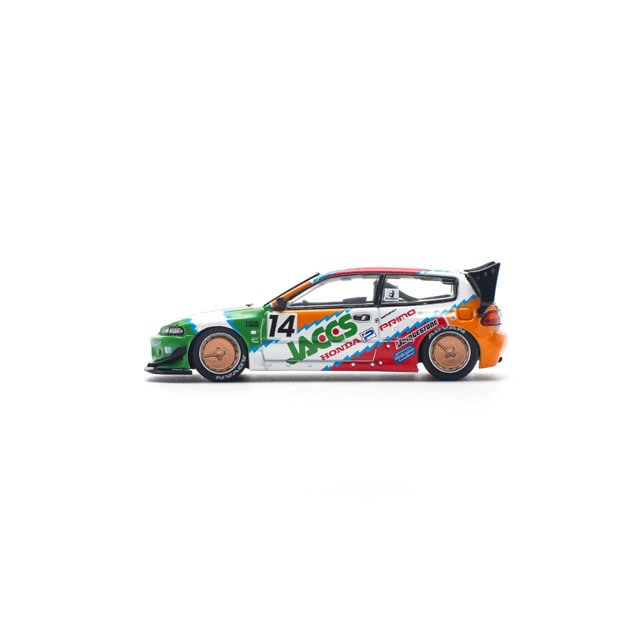 Pop Race 1/64 Pandem Honda Civic EG6 #14 Orange & Green