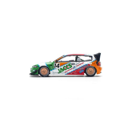Pop Race 1/64 Pandem Honda Civic EG6 #14 Orange & Green