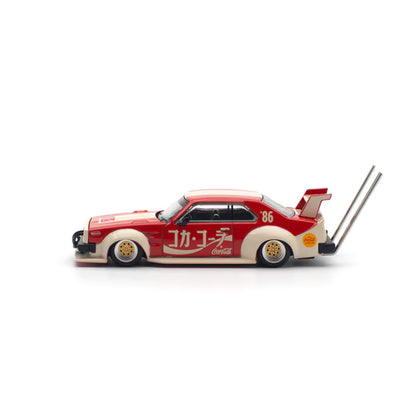 Pop Race x Tiny 1/64 Coca Cola Nissan Skyline C210 Kaido Racer (BOSOZOKU STYLE) Red - Pr64-0135