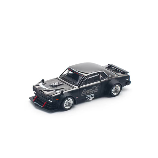 Pop Race x Tiny 1/64 COCA COLA Nissan SKYLINE GT-R V8 DRIFT (HAKOSUKA) CHROME BLACK - PR64-0144