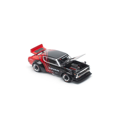 Pop Race 1/64 Nissan Skyline KPGC110 (Kenmeri) Advan Black & Red