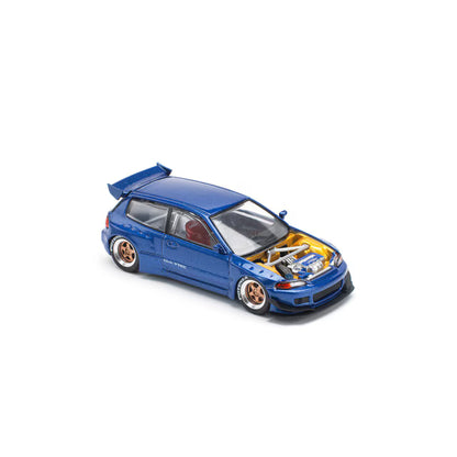 Pop Race 1/64 Pandem Honda Civic EG6 Metallic Blue/ Open Hood - PR64-0174