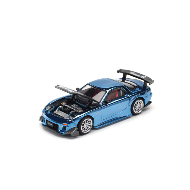 Pop Race 1/64 Mazda RX7 RE-Amemiya  Widebody Blue Chrome - PR64-0223