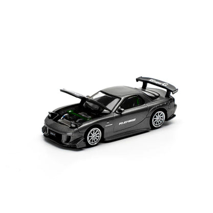 Pop Race 1/64 Mazda RX7 Re-Amemiya Widebody Gun Metal Black - PR64-0255