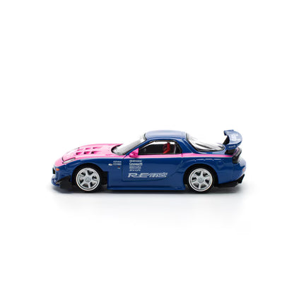 Pop Race 1/64 Mazda RX7 RE-AMEMIYA Blue Pink - PR64-0240