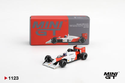 Mini GT 1/64 McLaren MP4/4 #11 1988 Japanese Grand Prix 2nd Place Alain Prost White/ Red - MGT01123