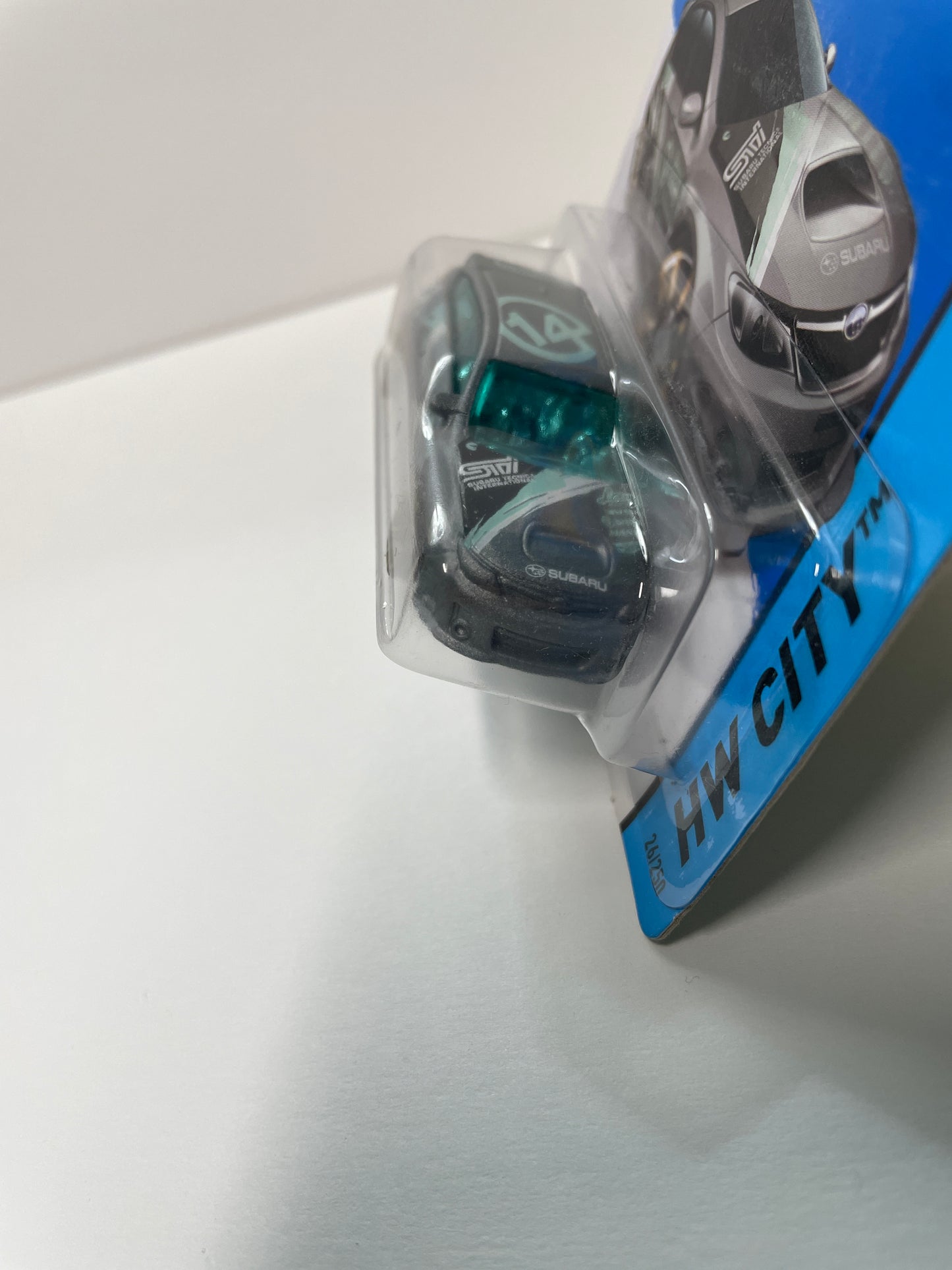 Hot Wheels 1/64 Treasure Hunt Subaru WRX STI Short Card Grey - Damaged Box