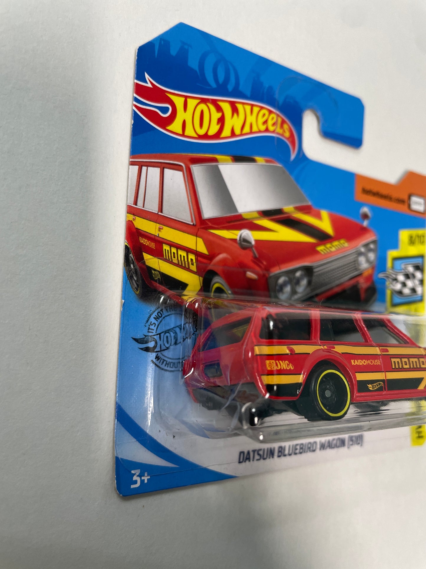 Hot Wheels 1/64 Datsun Bluebird Wagon (510) Momo Short Card Red - Damaged Box