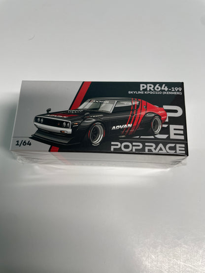 Pop Race 1/64 Nissan Skyline KPGC110 (Kenmeri) Advan Black & Red