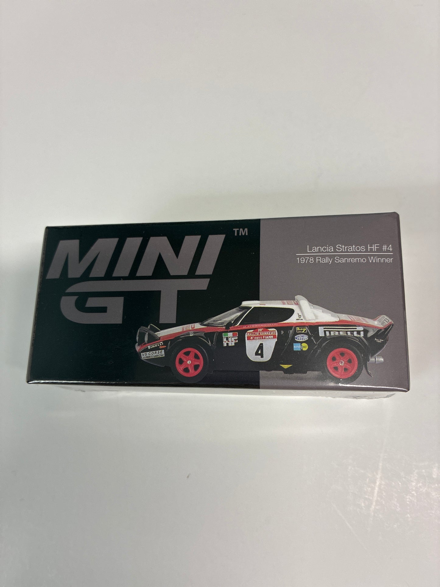 Mini GT 1/64 Lancia Stratos HF #4 1978 Rally Sanremo Winner Black & White - MGT01084