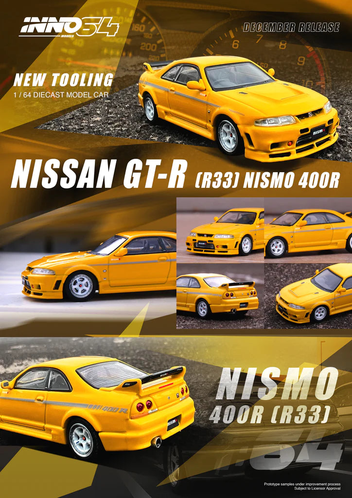 Inno64 1/64 Nissan Skyline GT-R (R33) NISMO 400R Lightning Yellow