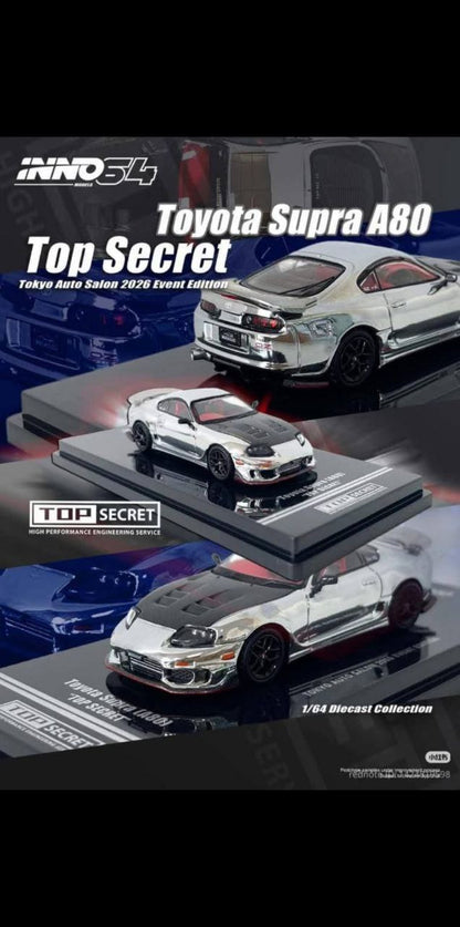 Inno64 1/64 2026 Tokyo Auto Salon Toyota Supra (A80) Top Secret Chrome - IN64-A80TS-TAS26