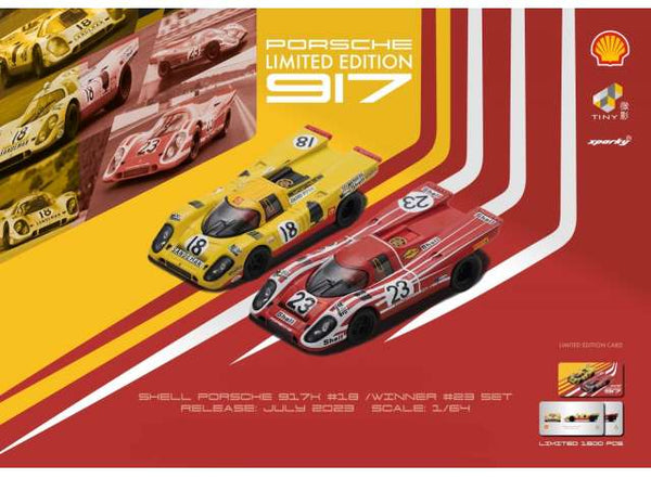 1/64 Tiny X Sparkmodel Shell Porsche 917K #18 Yellow / Winner #23 Set Red