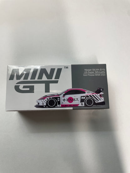 Mini GT 1/64 Nissan Silvia (S15) LB-Super Silhouette  Auto Finesse SEMA 2023 White & Pink