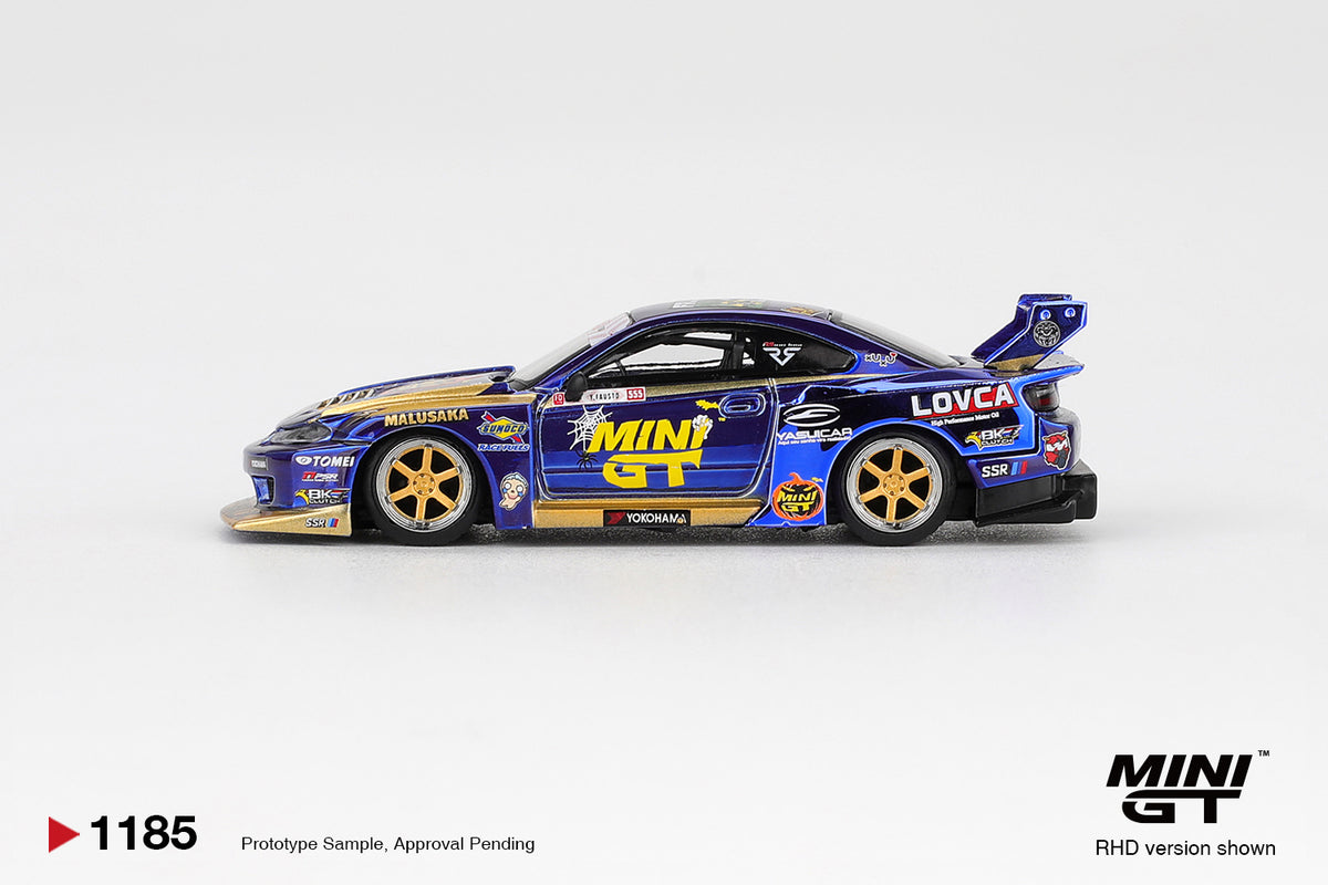 Mini GT 1/64 Nissan LB-Super Silhouette S15 SILVIA #555 Team MINI GT Liberty Walk 2025 Formula Drift Halloween Special Blue - MGT01185