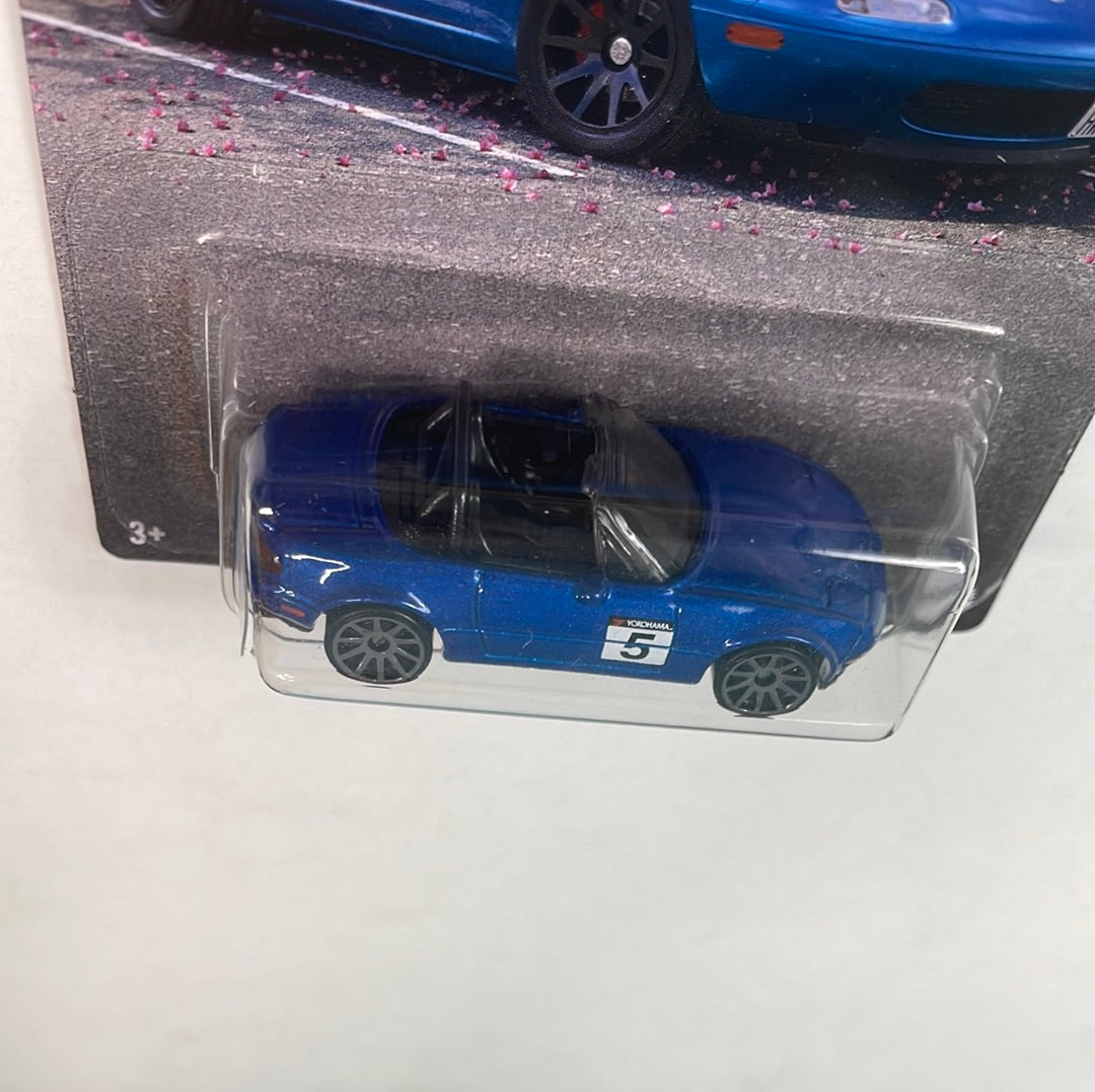Hot Wheels ‘91 Mazda MX-5 Miata Blue - Japanese Classics - Damaged Card