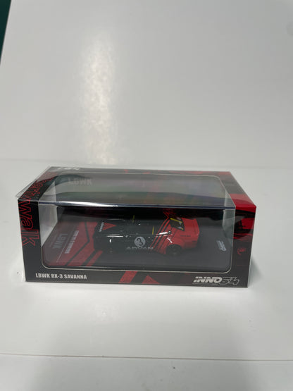Inno64 1/64 LBWK Mazda RX-3 Savanna Advan Red & Black