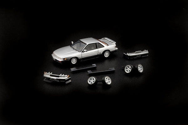 BM Creations 1/64 Nissan Silvia S13 Silver/Grey (Two-Tone) w/ Extra Wheels & Bodykit