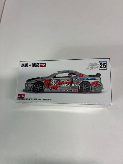 Mini GT x Kaido House 1/64 Nissan Skyline GT-R (R34) Kaido Star Racing V1 Grey - KHMG197