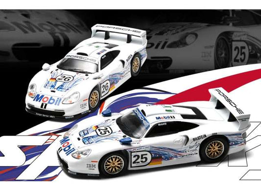 Tiny X Sparkmodel 1/64 Mobil 1 Porsche 911 GT1 Evo 24h Le Mans 1997 #25 & #26 White - YCOMBO64022