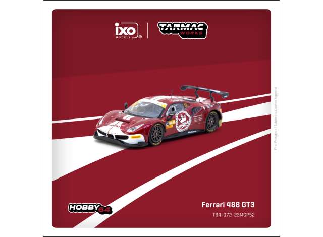 Tarmac Works x IXO Models 1/64 Ferrari 488 GT3 Macau GT Cup-FIA GT World Cup 2023 Red - T64-072-23MGP52