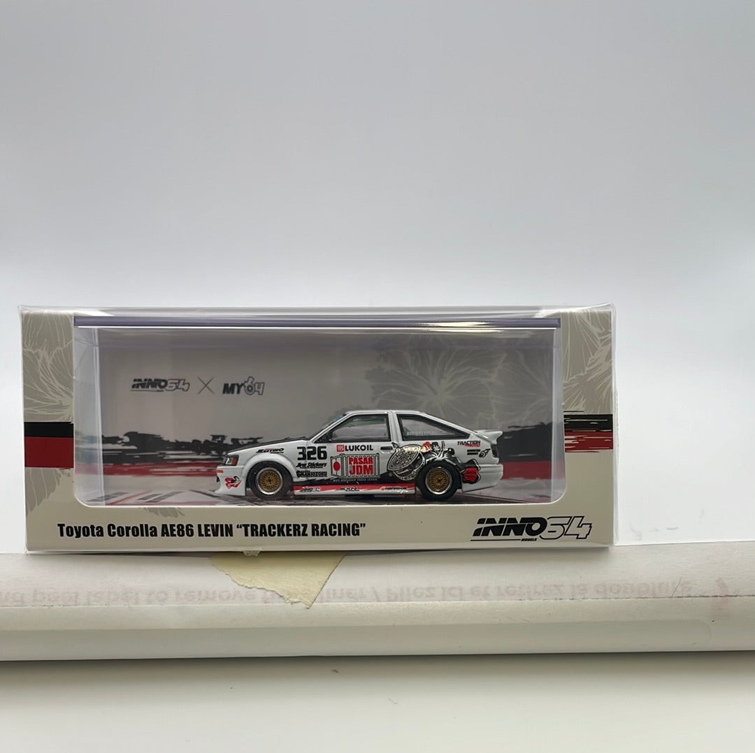Inno64 1/64 Toyota Corolla AE86 Levin ''Trackerz Racing'' White - IN64- AE86-TRACKERZ