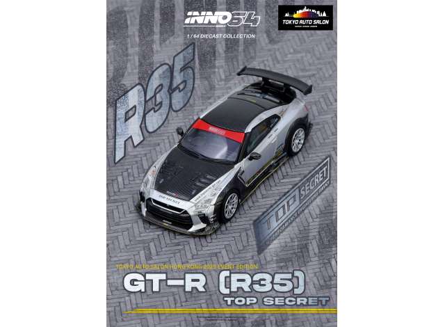 Inno64 1/64 Top Secret Nissan GT-R (R35) Tokyo Auto Salon Hong Kong 2025 Event Edition Grey & Black - IN64-R35TS-TASHK25