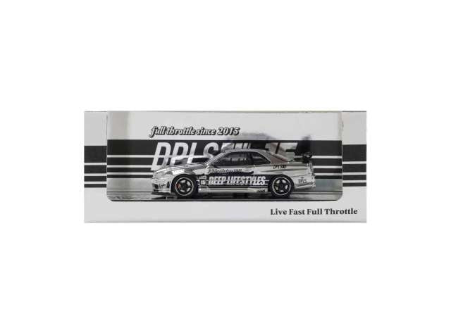 Inno64 x DPLS 1/64 10th Anniversary Full Throttle Since 2015 Nissan GT-R R34 Chrome Box Set Of 4 - IN64-DPLS-R34-10ANY