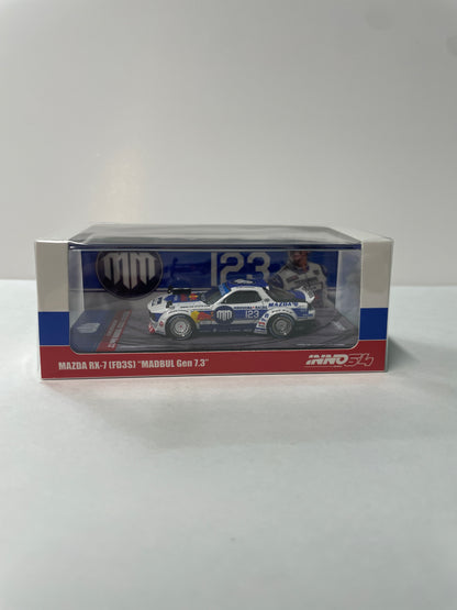Inno64 1/64 Mazda RX-7 (FD3S) Madbul Gen 7.3 White & Blue - IN64-MADLAB01-MADBUL