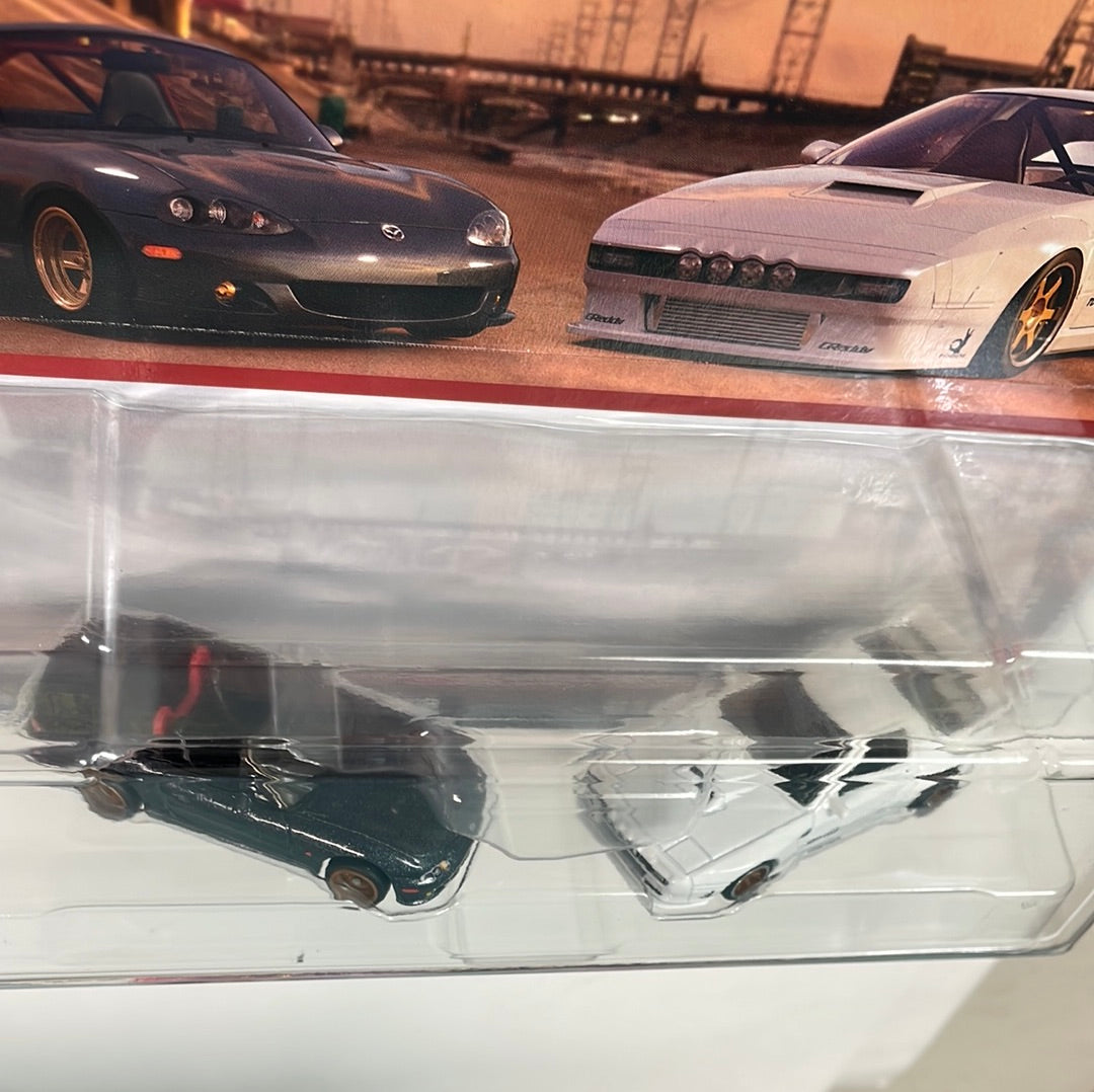 Hot Wheels 1/64 Car Culture Premium 2 Pack ‘04 Mazda Mazdaspeed Miata Grey & Mazda RX7 FC Pandem White