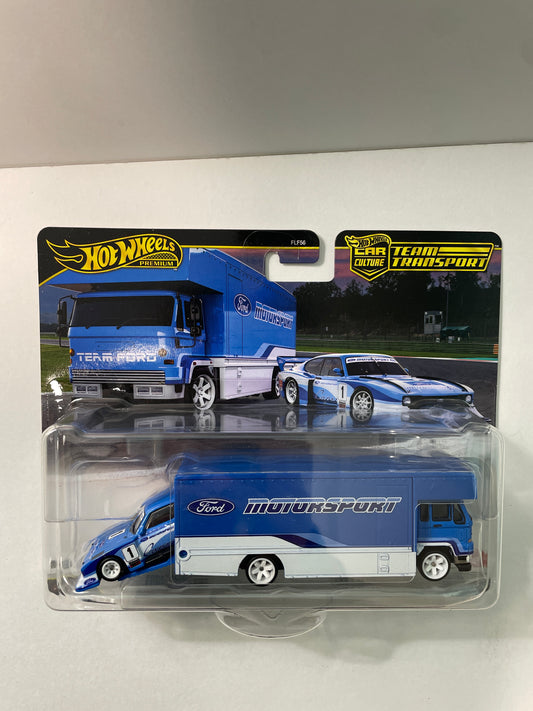 Hot Wheels 1/64 Car Culture Team Transport Ford Capri GR5 & Fleet Flyer Blue - JHX89