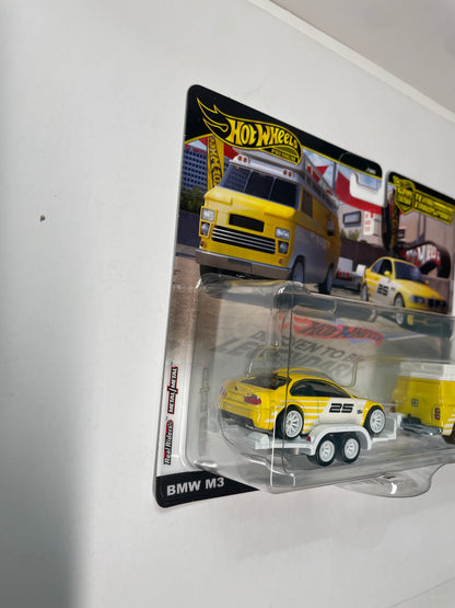 Hot Wheels 1/64 Car Culture Team Transport BMW M3 w/ HW Rally Hauler Yellow & White - JMF93