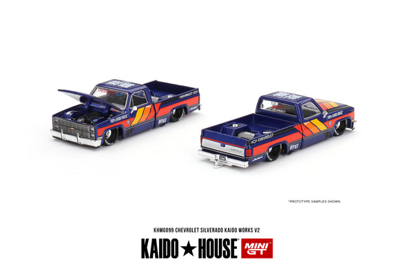 Kaido House x Mini GT 1/64 Chevrolet Silverado KAIDO WORKS V2 Blue