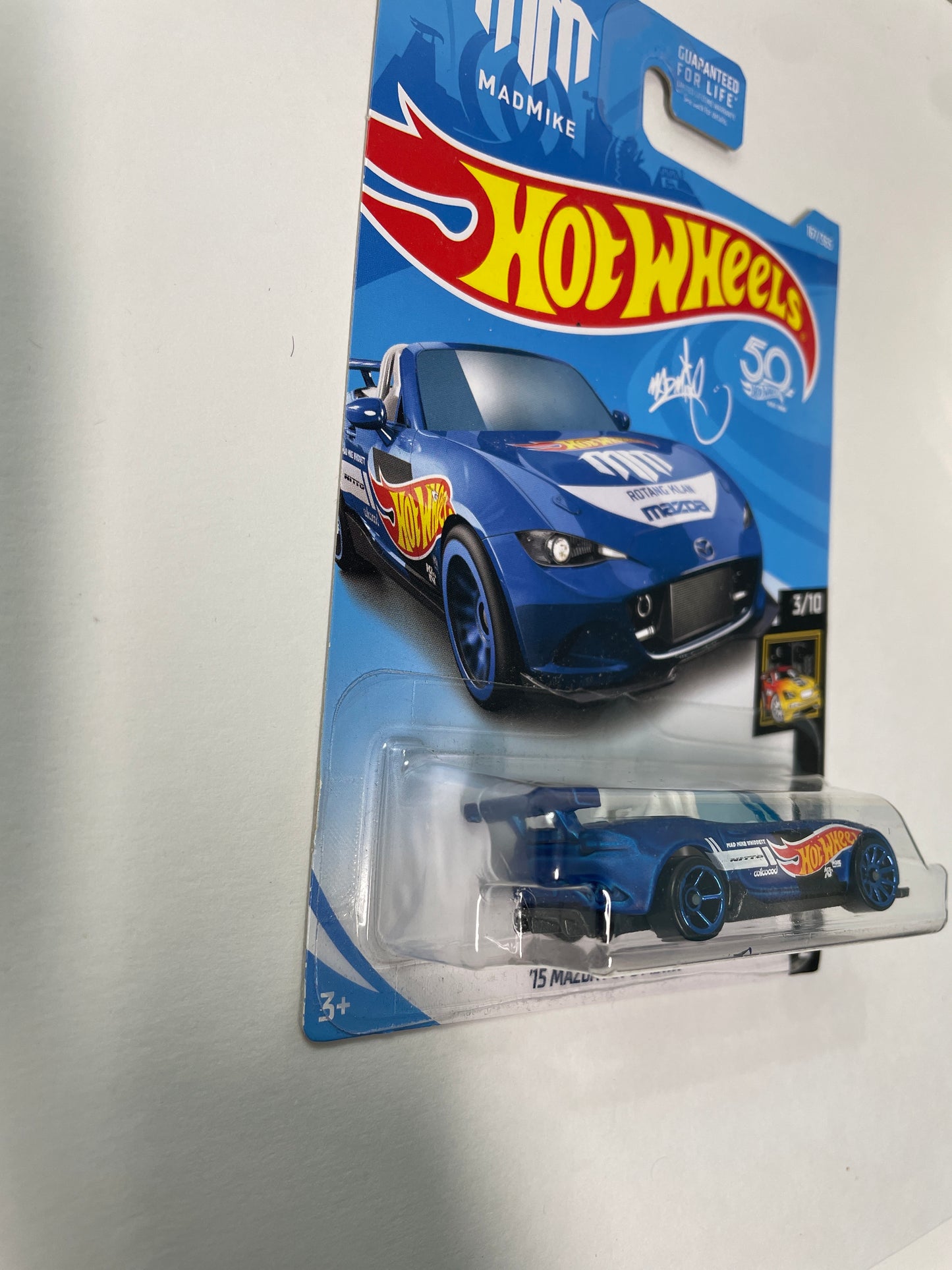 Hot Wheels 1/64 ‘15 Mazda MX-5 Miata Mad Mike Blue - Damaged Box