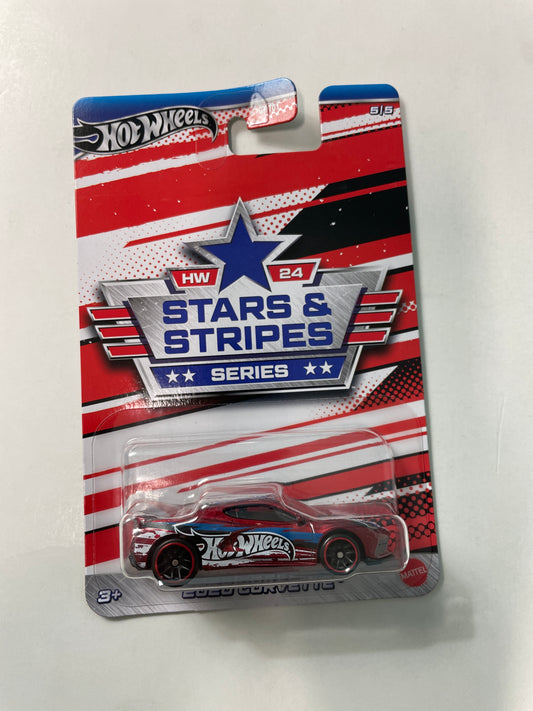 Hot Wheels 1/64 Stars & Stripes Series 2020 Corvette Red - Damaged Card
