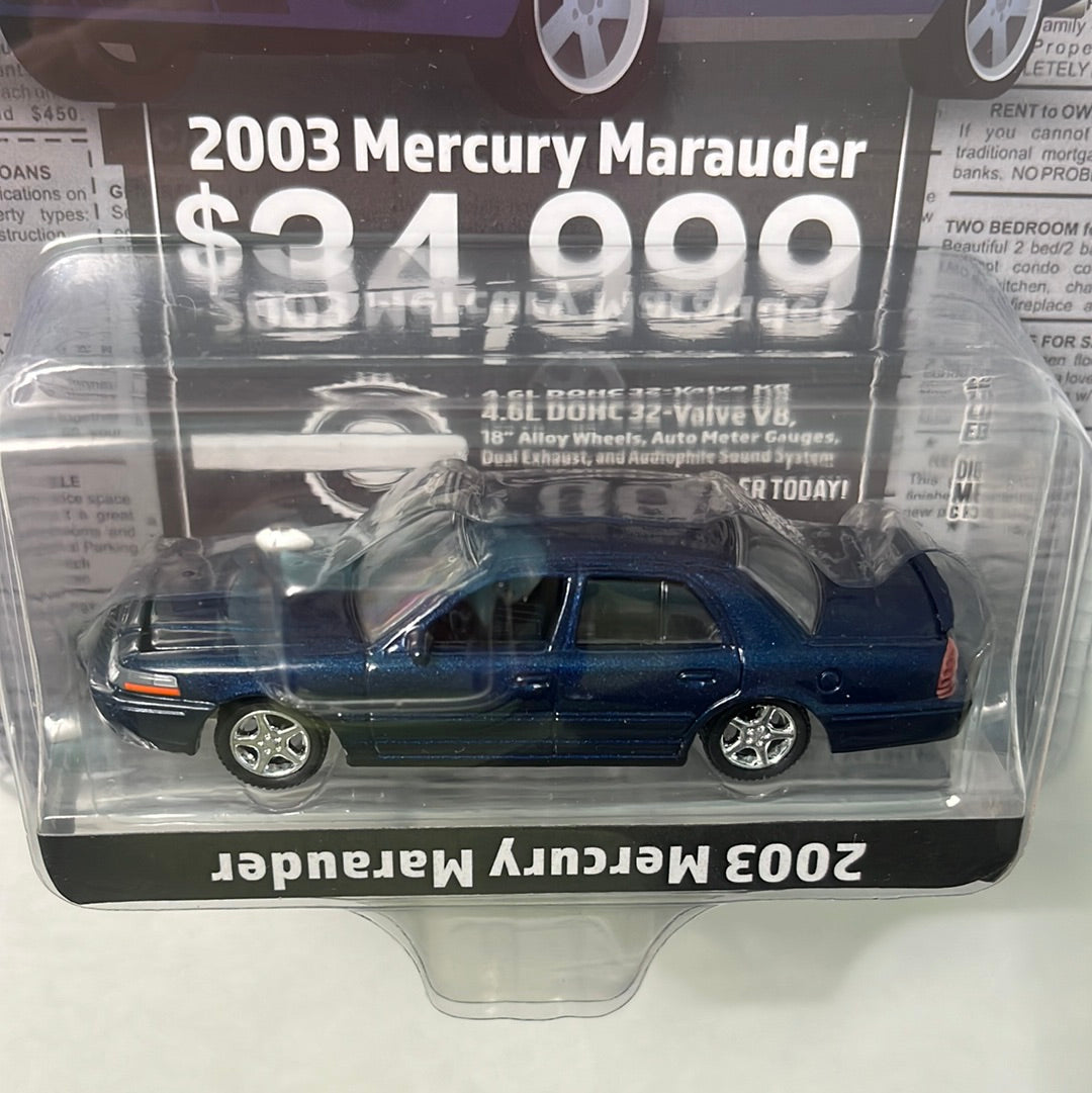 *Upside Down Bottom Text* 1/64 Greenlight 2004 Mercury Marauder Blue - Classified Ads - LBE Exclusive