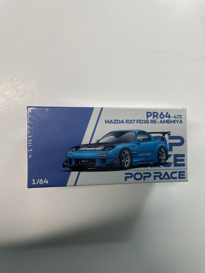 Pop Race 1/64 2026 Tokyo Auto Salon Mazda RX7 FD3S RE-Amemiya Blue - PR64-0472