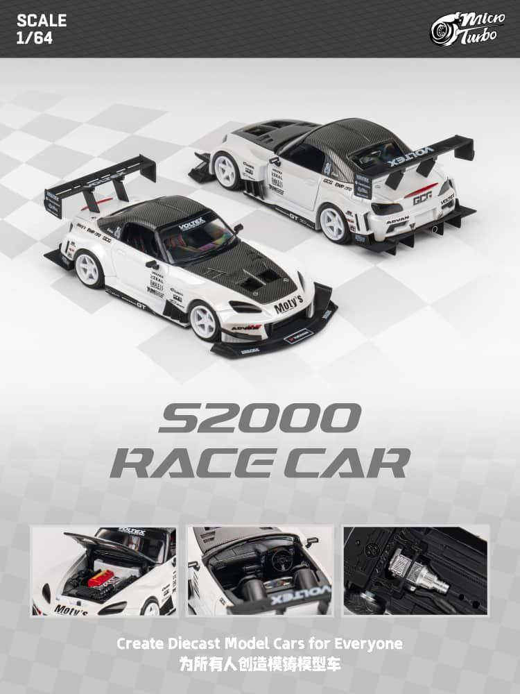 Micro Turbo 1/64 Honda S2000 Race Car Metallic White