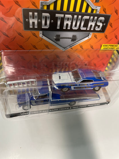 Greenlight 1/64 HD Trucks 1969 Ford-F-350 Ramp Truck & 1969 Ford Mustang Blue