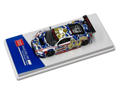 Pop Race 1/64 Audi R8 LMS Evisu Racing X Works Macau GT Cup 2020 Marchy Lee Presentation Car Blue & White - PR64-R8LMS-EVISU