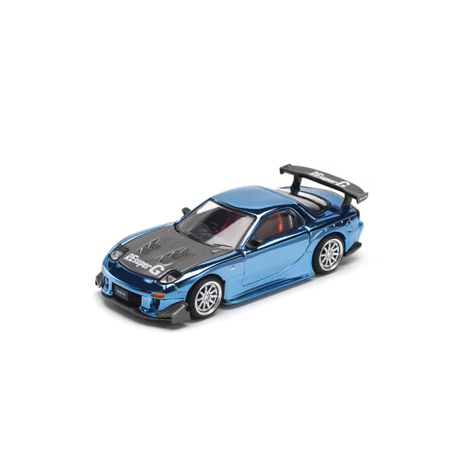Pop Race 1/64 Mazda RX7 RE-Amemiya  Widebody Blue Chrome - PR64-0223